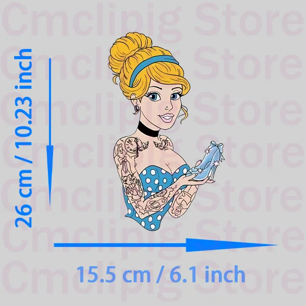 Punk tattoo style Disney Princess Patches for clothes stickers Ariel heat transfer vinyl iron on transfer