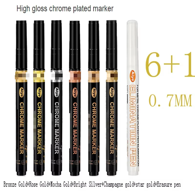 Metal High-gloss Chrome-plated Marker Pen Set Handmade DIY Liquid Oily Touch-up Paint Color Waterproof Signature Paint Pen