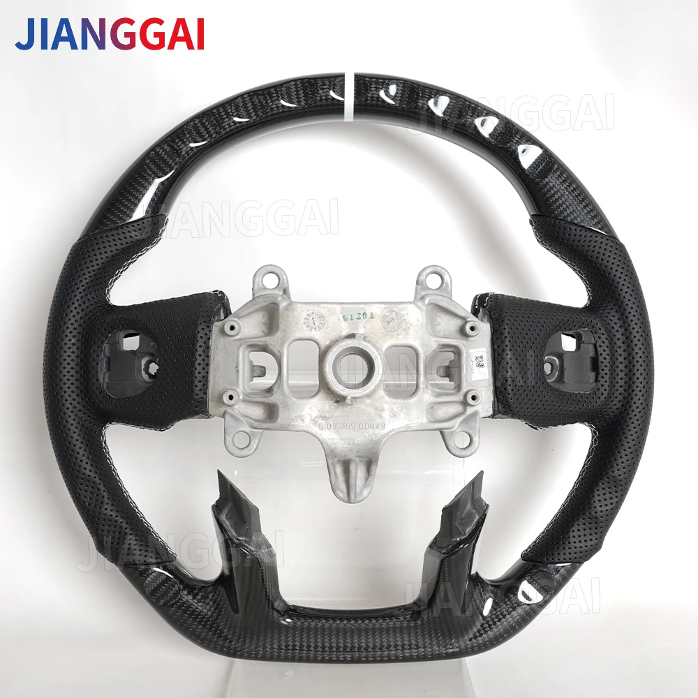 Real Carbon Fiber Steering Wheel White Stitching For Dodge RAM 1500 2500 3500 TRX 2018-2024 Perforated Leather Car Accessories view 3
