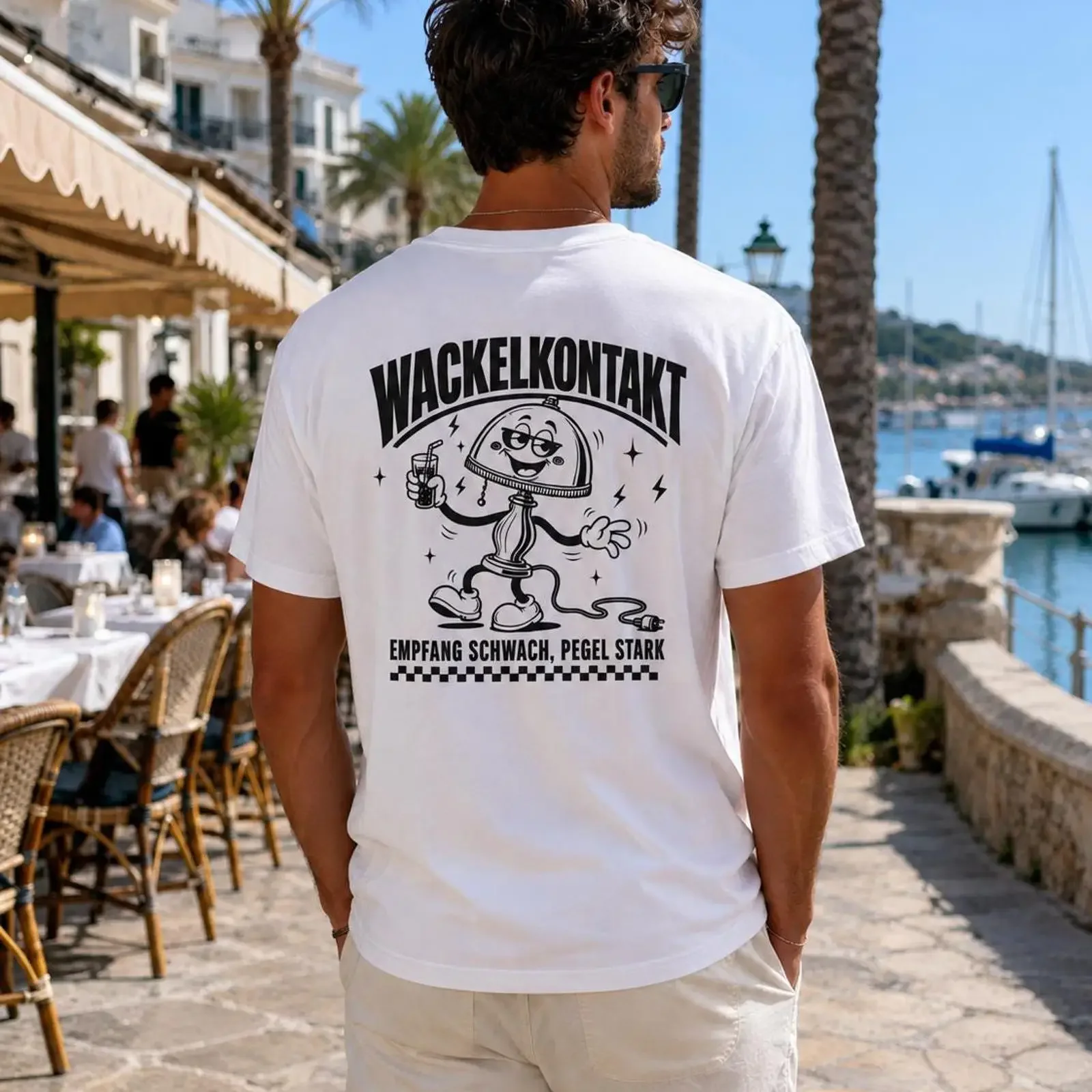 Wackelkontakt Funny German Party T Shirt Loose Connection Retro Cartoon Print Weak Reception Strong Signal Mallorca vintage