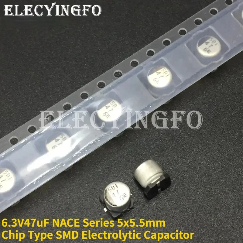 20 قطعة/100 قطعة NIC 47 فائق التوهج/6.3V NACE سلسلة 5x5.5 مللي متر 6.3V47uF رقاقة من نوع SMD الصوت مُكثَّف كهربائيًا