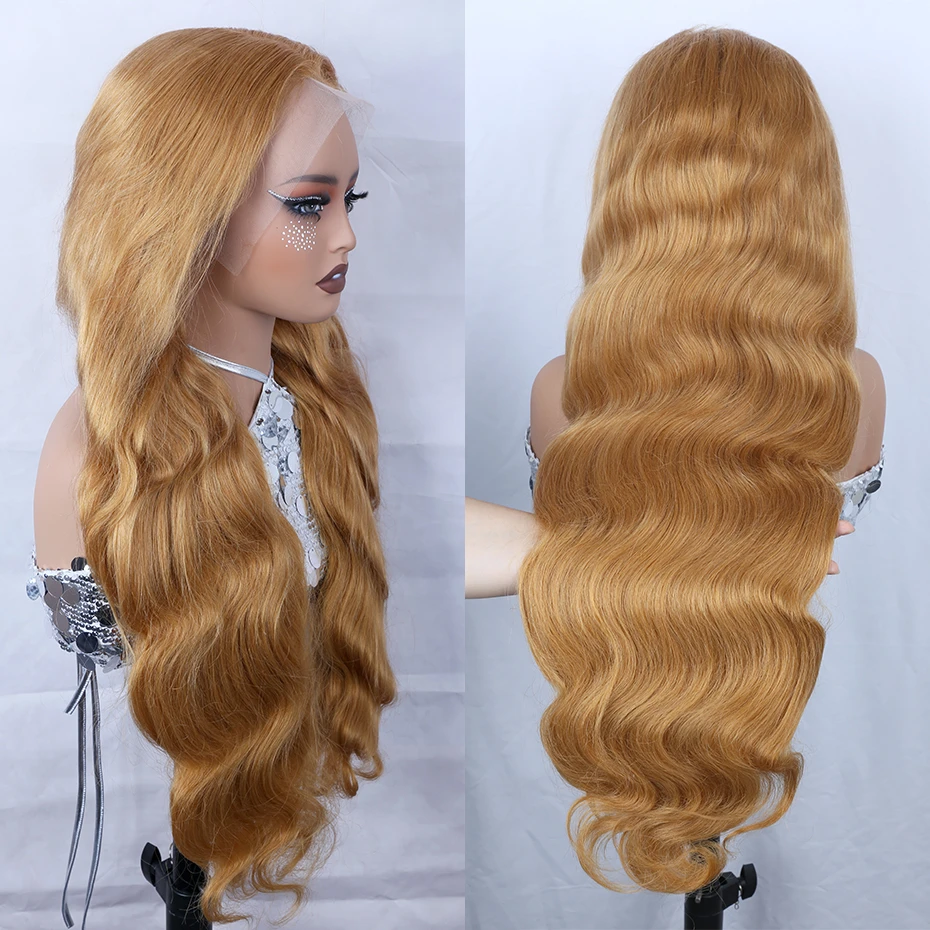 Body Wave 13x6 #27 Honey Blonde Lace Front Human Hair Wig Pre Plucked With Baby Hair Remy Brazilian Transparent Lace Frontal Wig 38 40 42 inch