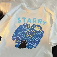 2025 Japanese Art Tee Women Short Sleeve Round Neck Breathable Fabric Casual Fit Urban Aesthetic Style Kawaii Casual Tees