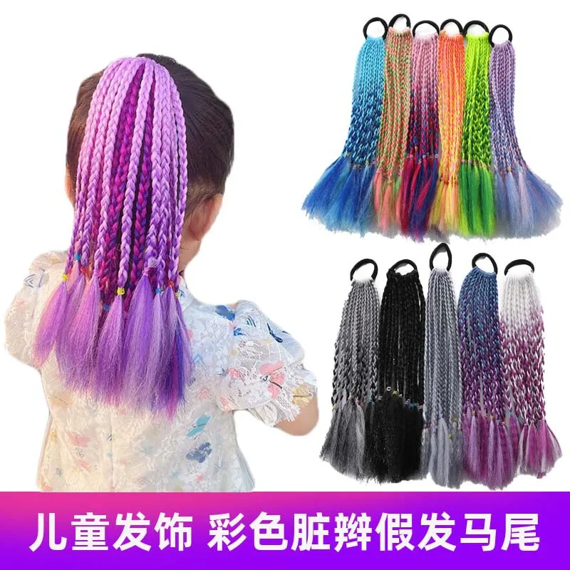 

1PC Girls Hair Accessories - Colorful Braided Ponytail Wigs, Twist Tie Headbands, Rubber Bands for Kids, Princess Headwear