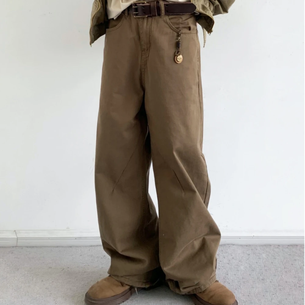 Japanese Vintage Khaki Cargo Pants Mens Clothing Harajuku High Quality Casual Straight-Leg Trousers Korean Fashion Pants Male