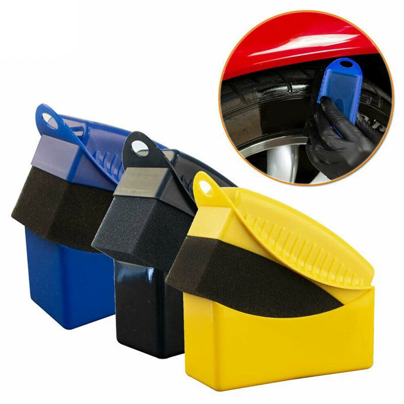 Car Tire Contour Dressing Applicator Sponge Brush With Cover, Wheel Polishing Wax Pad Auto Detailing Cleaning Accessories
