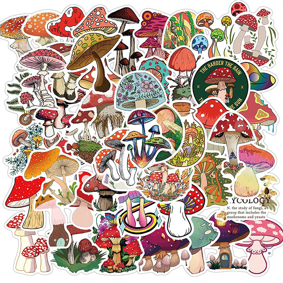 50Pcs Cartoon Cute Style Various Mushroom Series Graffiti Stickers Suitable For Helmet Desktop Wall Decoration DIY Stickers