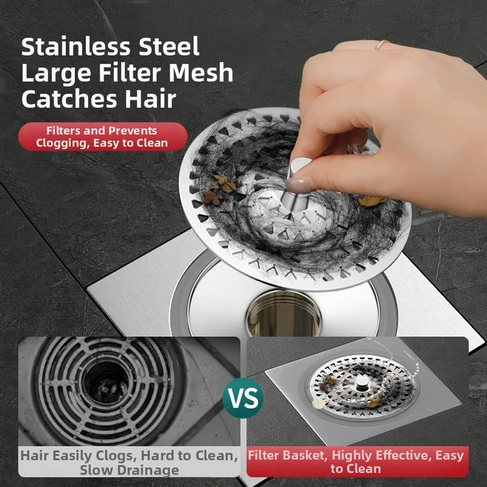 Stainless Steel Floor Drain Insert with 180 Degree Swivel Magnetic Cap for Rapid Drainage and Dry Seal Function
