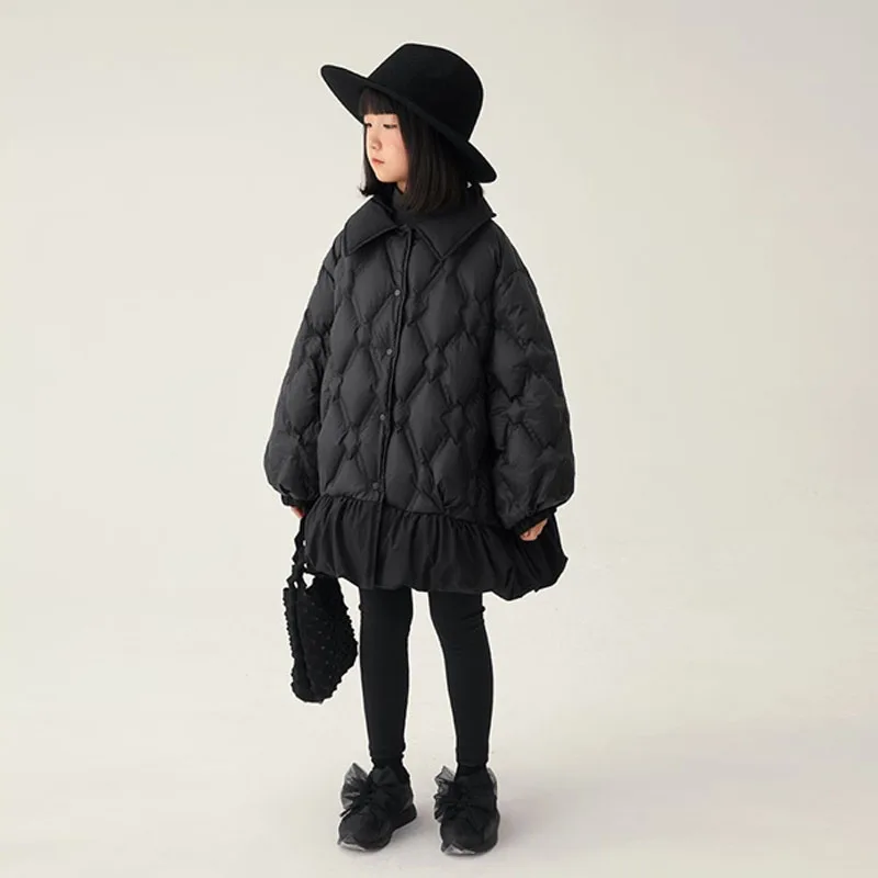Girls Reversible Down Coats Children Thicken Mid-Length Jacket Kids Winter Warm Hooded Parka Teenager Trendy Casual Outerwear