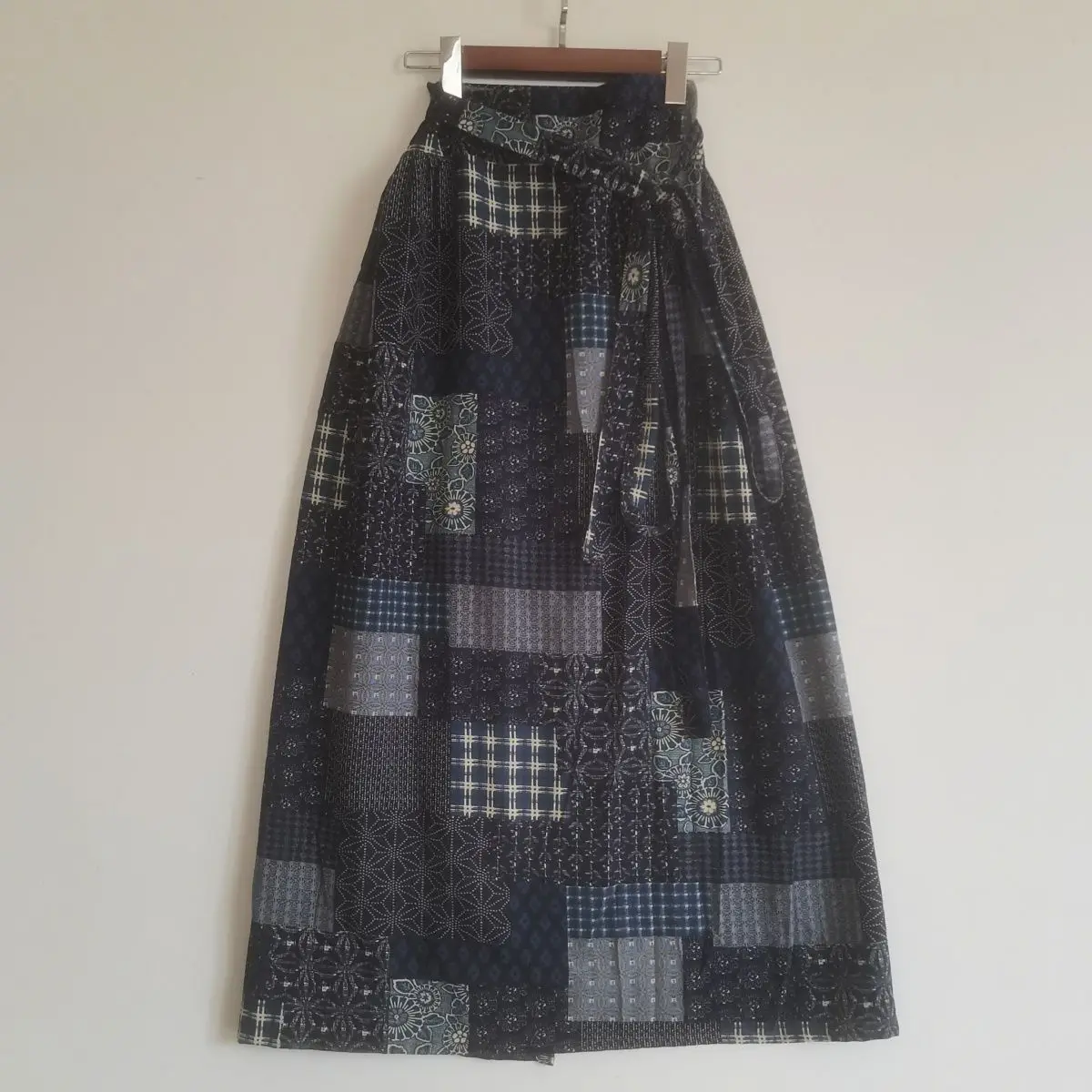 New Japanese skirt women's spring and summer new skirt one piece split wrap skirt plaid basket Boho skirt