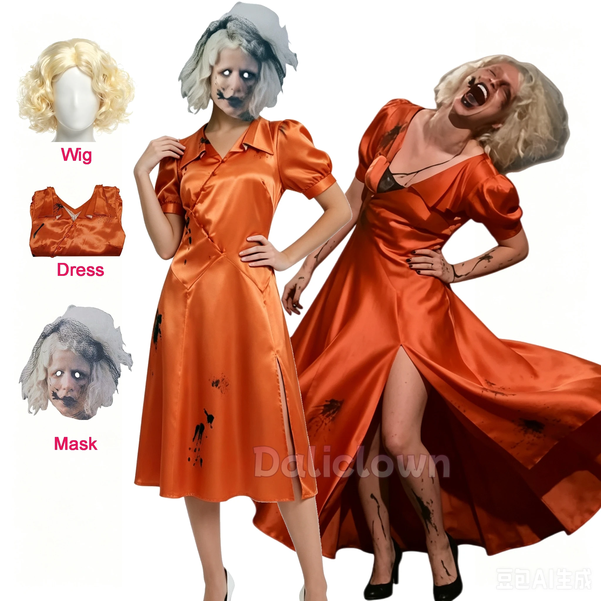 Disfraz de Cosplay de la Novia de Frankenstein 2026, Peluca, Máscara, Vestido Gótico Oscuro de Novia, Disfraz de Lujo para Mujer para Fiesta de Halloween