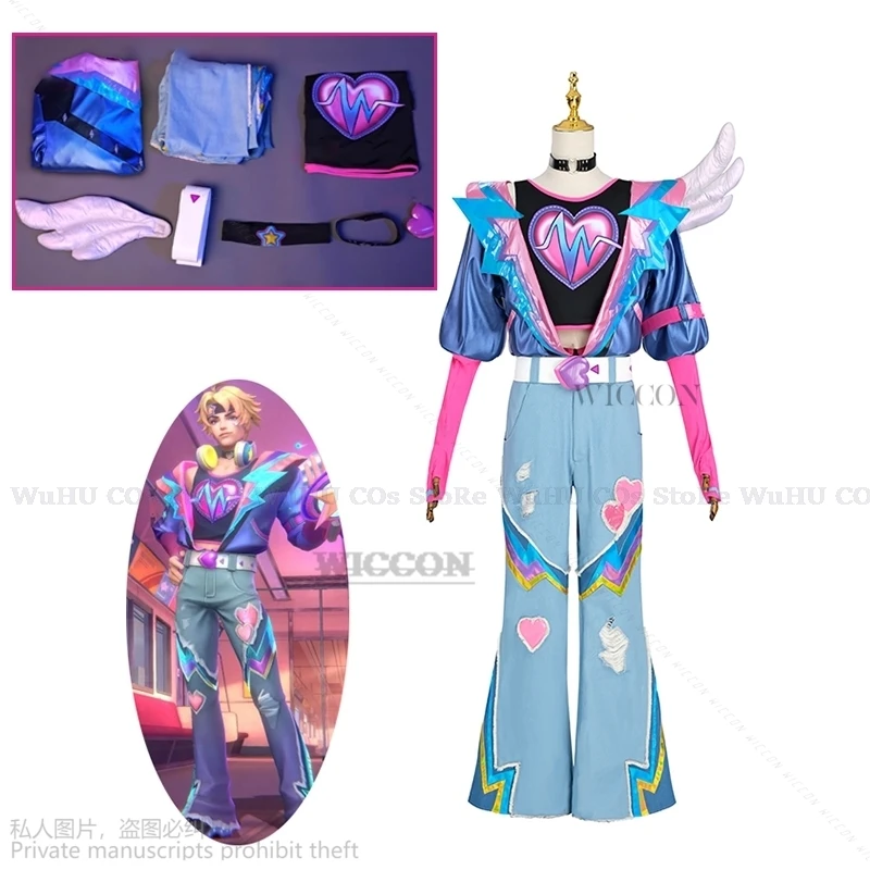 

Игра LOL Lovestruck Ezreal Косплей Костюм LOL День святого Валентина Новая кожа Ezreal Мужской Косплей Костюм Хэллоуин Полный комплект Наушники