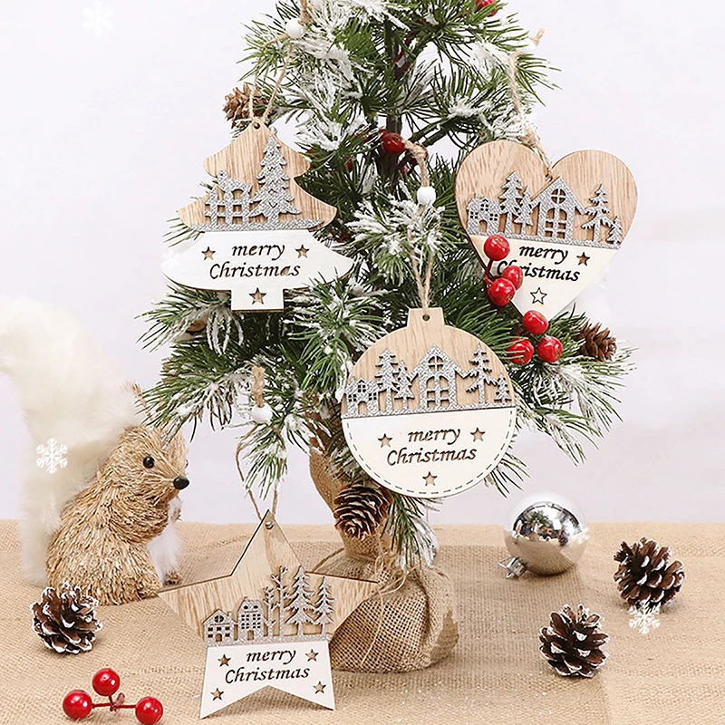 1PC Xmas Party Decor Christmas Wooden Ornaments Santa Pendant DIY For Country Farmhouse Christmas Tree Decoration