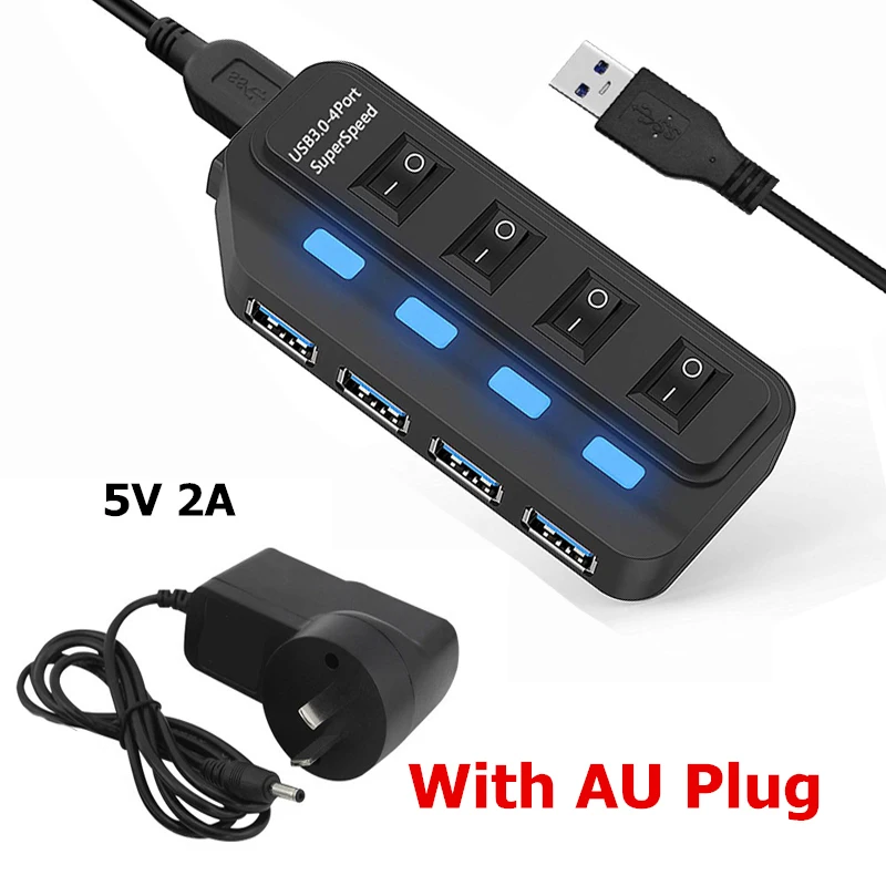 4 Ports USB 3.0 HUB 5Gbps High Speed Expander Multi USB Splitter Adapter with LED Lamp for PC Computer Laptop Accessories