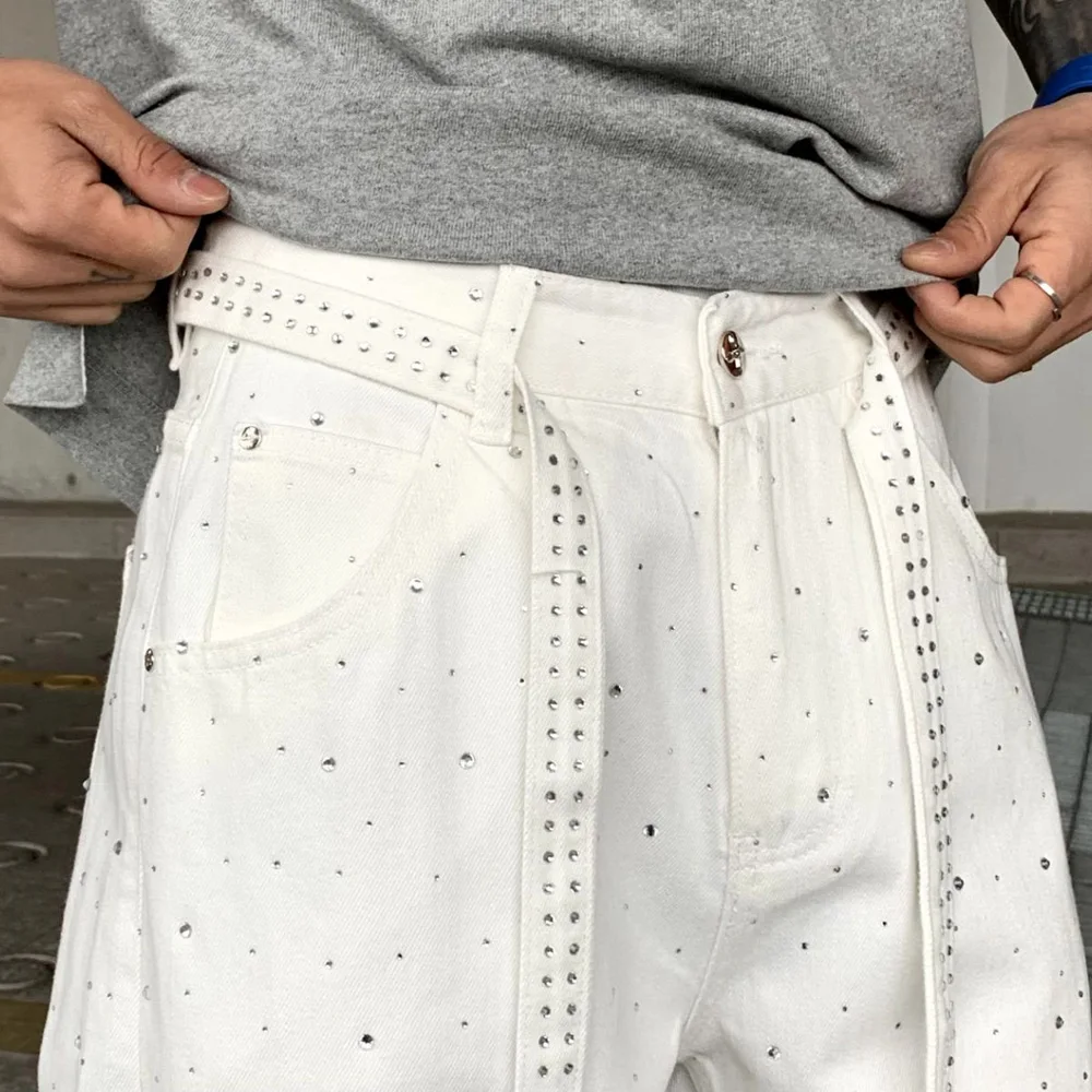 밝은 다이아몬드 넓은 다리 헐렁한 청바지 남성 streetwear 패션 힙합 느슨한 캐주얼 플러스 사이즈 특대 데님 청바지 바지 바지