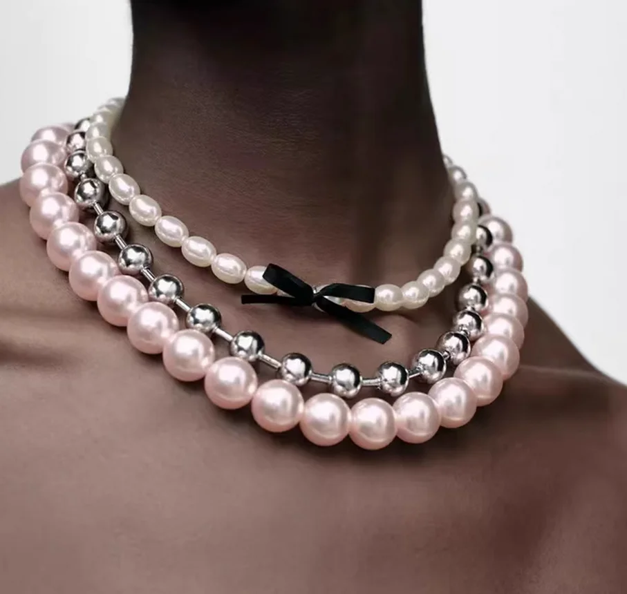 

Европейский и американский знаменитый роскошный дизайн в стиле барокко с имитацией жемчуга, многослойное ожерелье с бантом и темпераментом