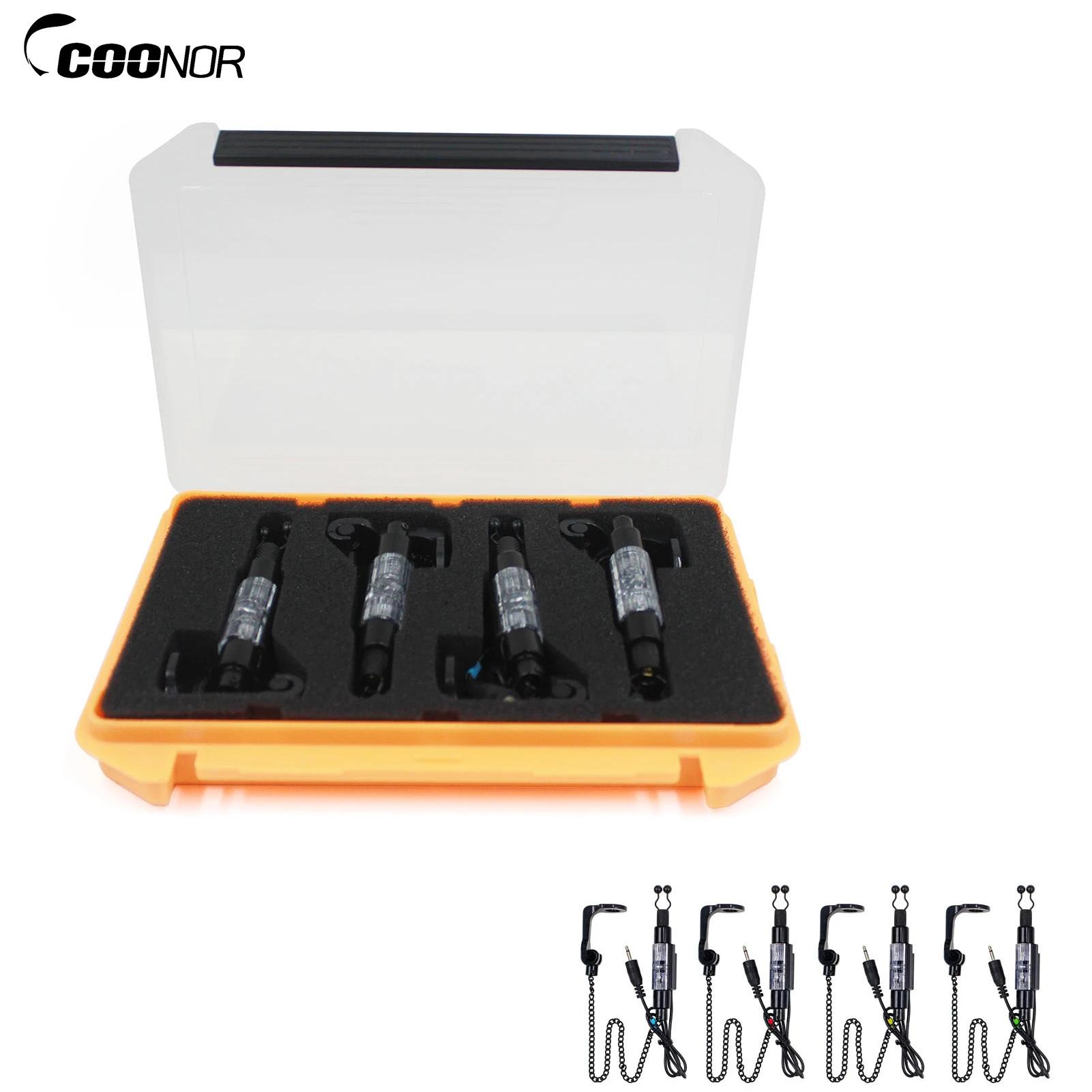 Coonor 4pcs LED Indicators Fishing Illuminated Swingers Bite Alarm Indicator Lights with Carry Case for Carp Fishing Goods