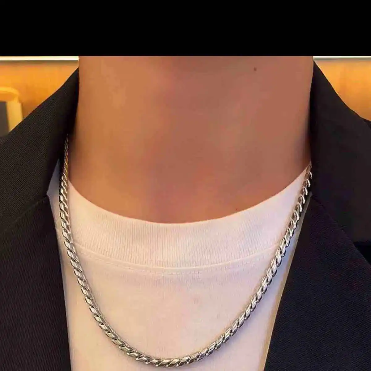 Herren Edelstahl Drachenknochen-Kette, Gedrehte Schuppen-Rundketten-Halskette mit Integriertem Schnappverschluss – Detail 4