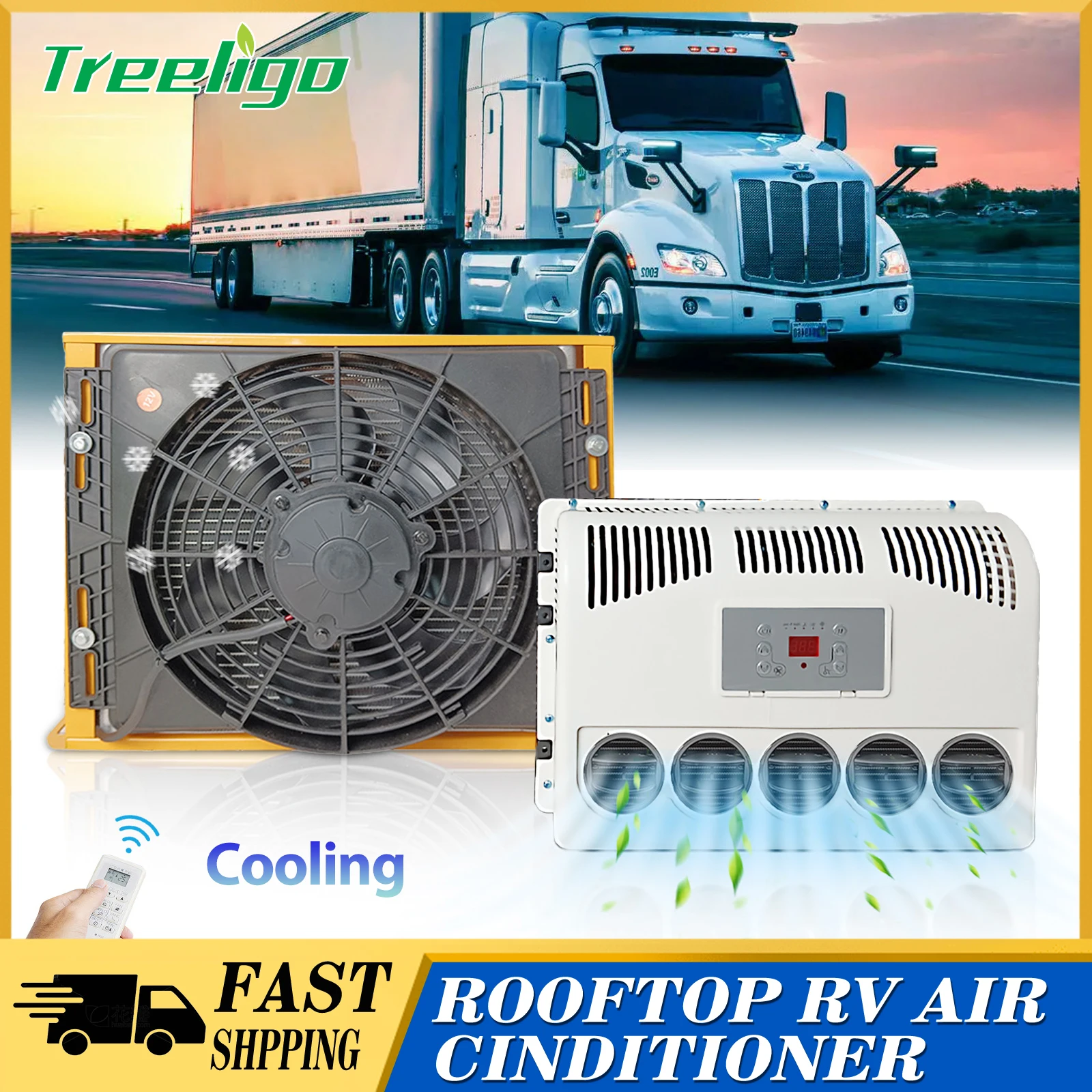 Treeligo 8900BTU Truck Air Conditioner 12V/24V Electric Car Parking ac Split AC Unit Fit Tractors Motorhome Camper Van RV Truck