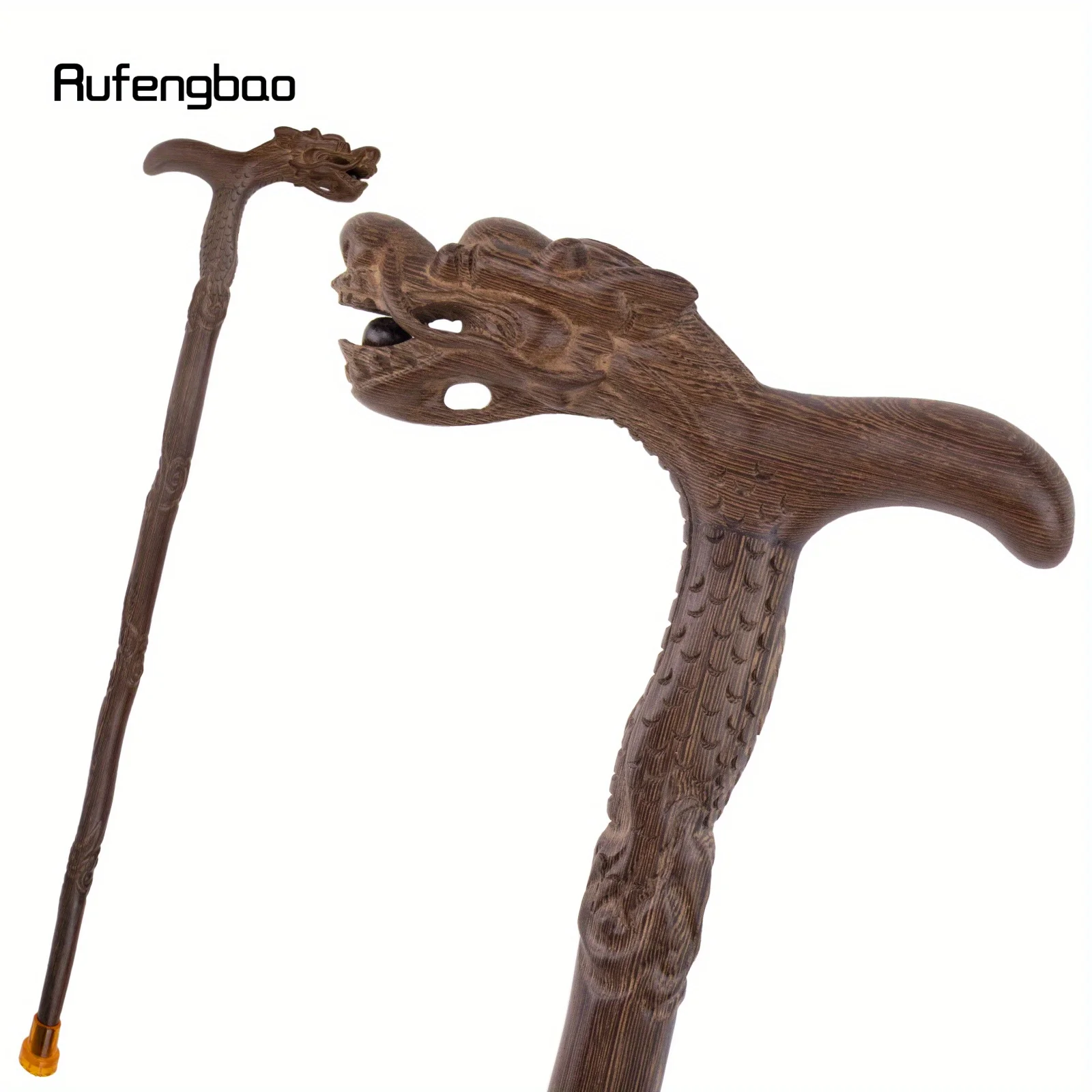 

Brown Dragon Bite Ball Wooden Single Joint Fashion Walking Stick Cospaly Cane Crutch Wand Crosier 94cm Performance Stage Cane