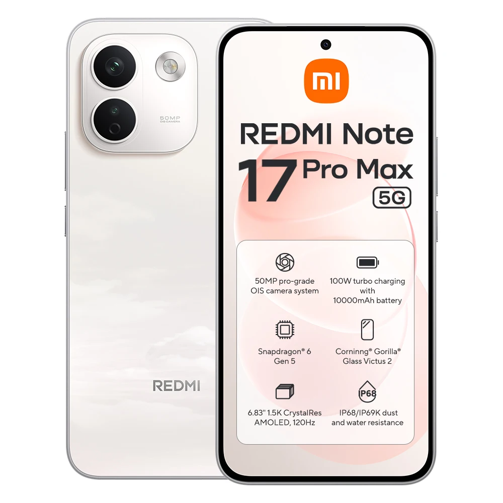 Xiaomi Redmi Note 17 Pro Max 5G Global Version, 6,83 inch AMOLED 120Hz scherm, 9210mAh accu, 100W HyperCharge snelladen, IP66/IP68 waterdicht, Corning Gorilla Glass Victus 2, Snapdragon 6 Gen 5, 50MP