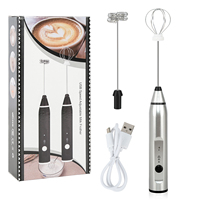 Electric Handheld Egg Whisk Milk Frother Foam Maker USB Rechargeable Mixer with 2 Stainless Steel Whisks 3 Speed