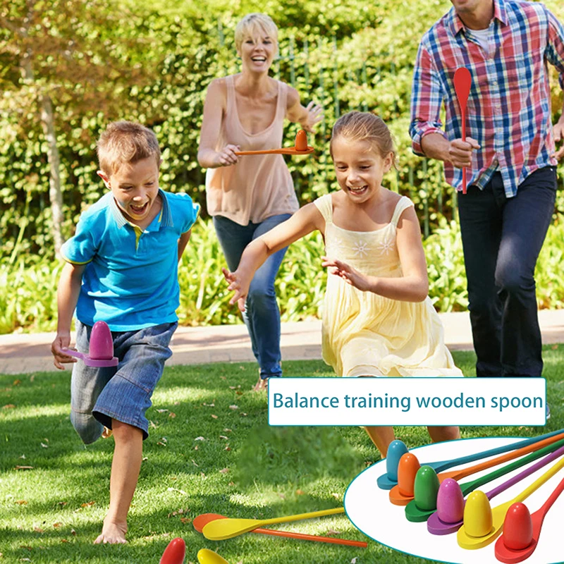 6 Pcs Egg Spoon Race Game Sets, Wooden Balance Relay Games For Kids Carnival Birthday Party Outdoor Games
