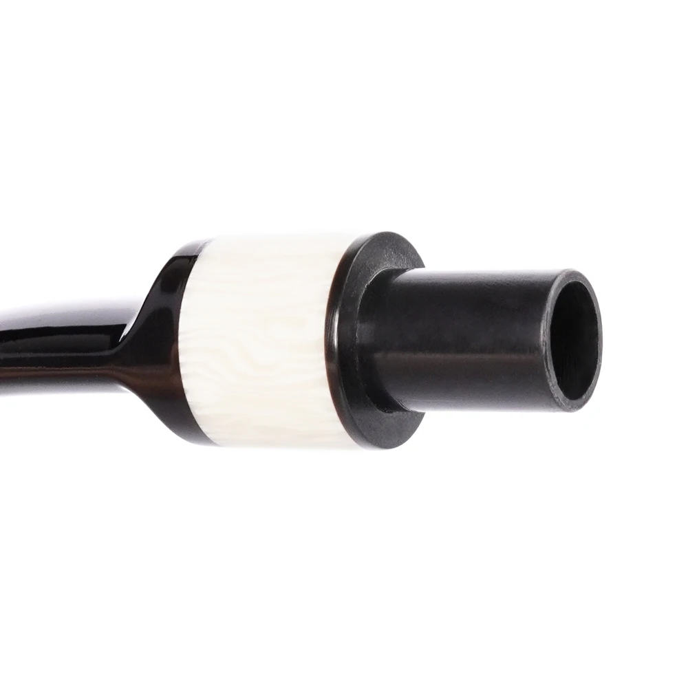 1pc tobacco pipe mouthpiece, curved handle saddle shape, imitation ivory ring, black+white，tenon OD 10.3mm,  mouthpiece OD 16mm