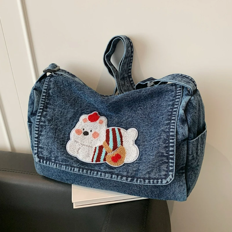 

Джинсовая сумка через плечо с милым собачьим принтом, женская модная сумка на плечо для путешествий на молнии, удобные и универсальные сумки для путешествий