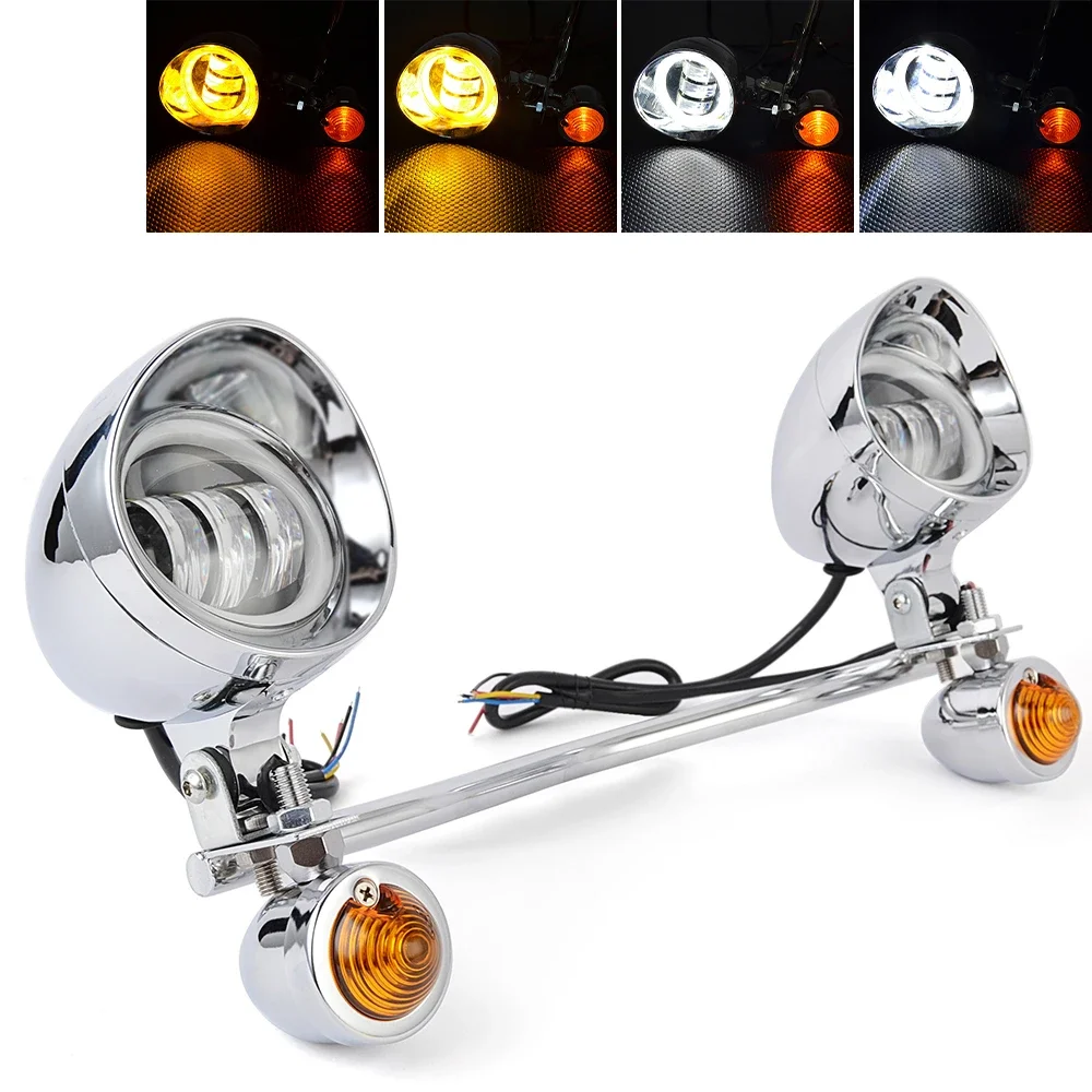Barra de luces para faros delanteros, luces antiniebla, luces direccionales para Harley Bobber Chopper Cruisers Touring Custom Road King Electra Glide