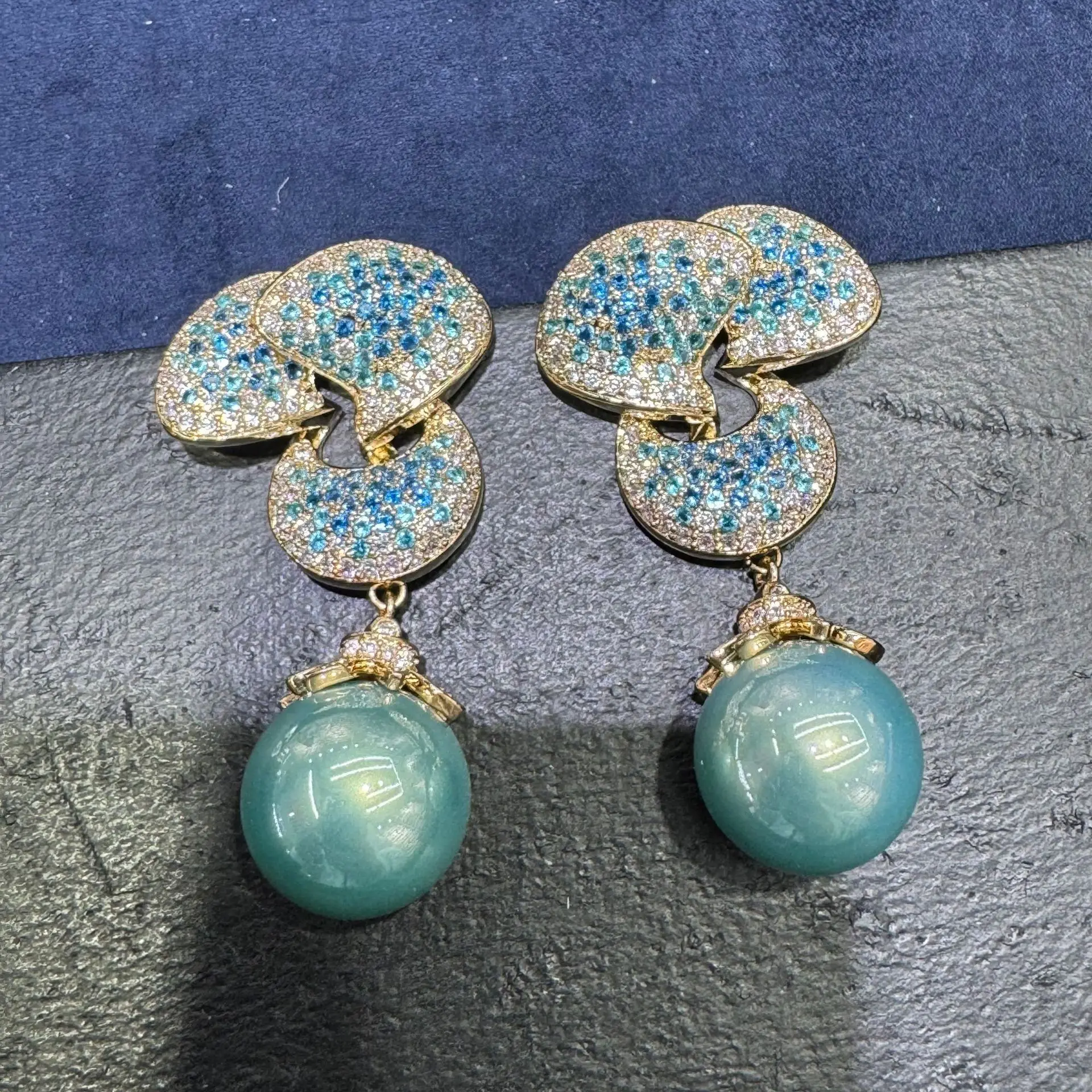 fashion cubic zirconia earrings for women elegant jewelry gala event party flower petals pearls dangling earrings blue white