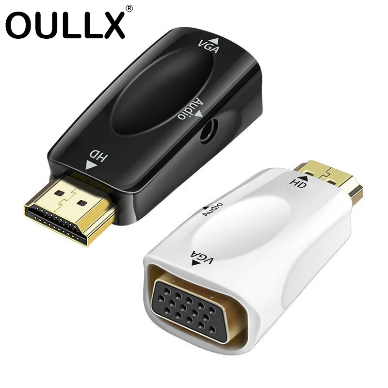 OULLX HDMI-compatible To VGA Cable Converter Male To Famale Converter Adapter 3.5 mm Jack Audio HD 1080P For PC Laptop Tablet