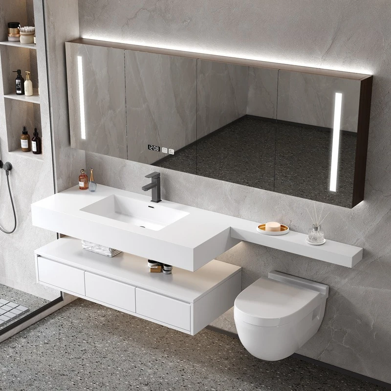 Bathroom cabinet combination rock slab ceramic seamless integrated basin modern simple toilet washstand extension cabinet