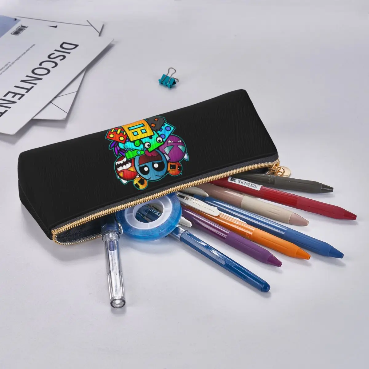 Geometria Cube Gaming Pencil Case, Traço, Old School, Zipper, Cool College Box, Material Escolar, Menino, Menina