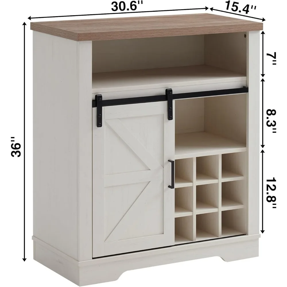 Wine Cabinet with Sliding Barn Door & Open Shelf, Liquor Cabinet with Rack for Inside Cabine，Buffet Table for Dining R