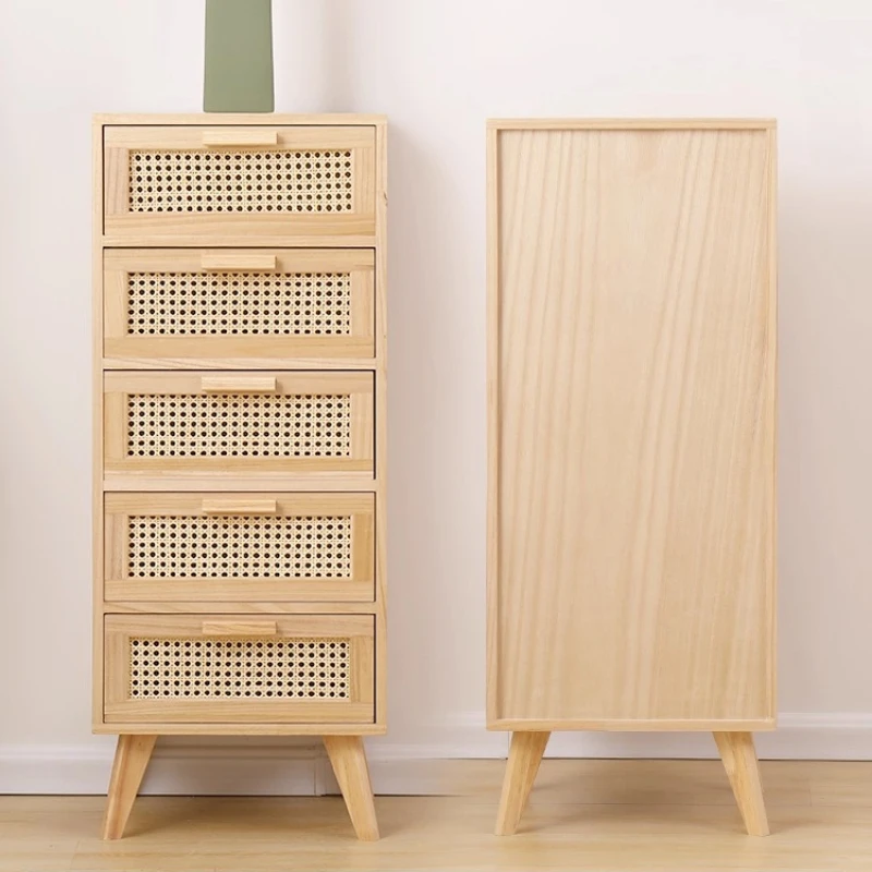 

Nordic Rattan Bedside Tables Solid Wood Storage Drawer Modern Bedroom & Living Room Cabinets Against The Wall Chest of Drawers