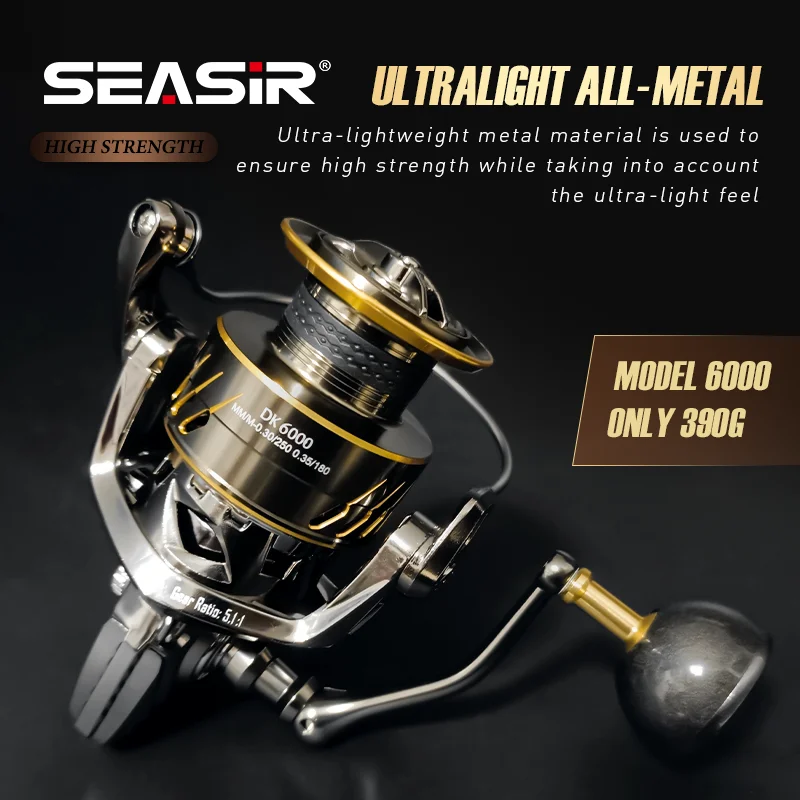SEASIR Dark Knight Power Handle Ultra Light All Metal Spinning Fishing Reel 7+1BB Super Drag 16kg Saltwater Fishing Tackle