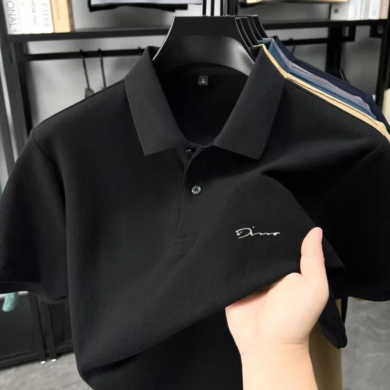 Herren 100% Baumwolle Kurzarm-Poloshirt, Hochwertige Luxusmarke mit Einfacher Buchstaben-Stickerei, Lässiges Atmungsaktives Sommer-T-Shirt – Detail 19