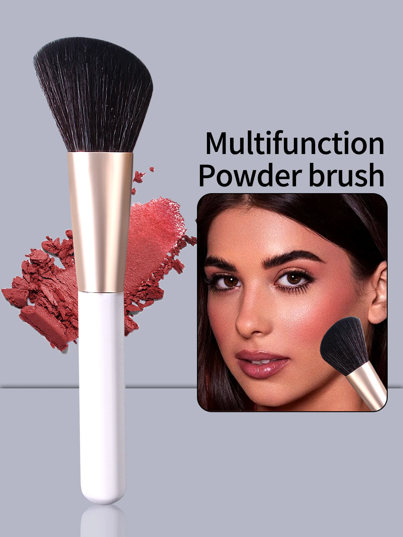 Witte blushborstel met lange staaf, schuine contourborstel, zijgezichtsschaduwborstel, markeerborstel, make-upborstel voor beginners, make-uptools
