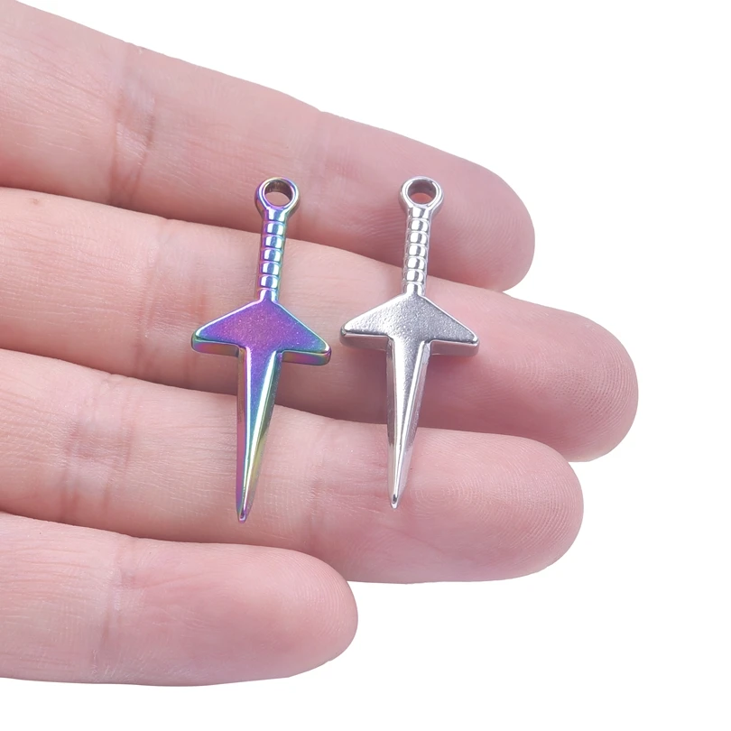 10pcs Stainless Steel Mini Cross Knight Sword Charms For Jewelry Making Weapons Dagger Pendant DIY Handmade Jewelry Accessories