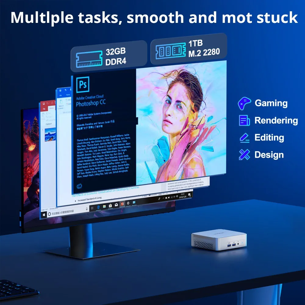 Mini PC GEEKOM XT12 Pro, Intel Core i9-12900H, 14 núcleos, hasta 5,0 GHz, 32GB RAM, 1TB SSD, 2 x USB 4 (8K)+ 2 x HDMI 2,0 (4K) pantalla cuádruple