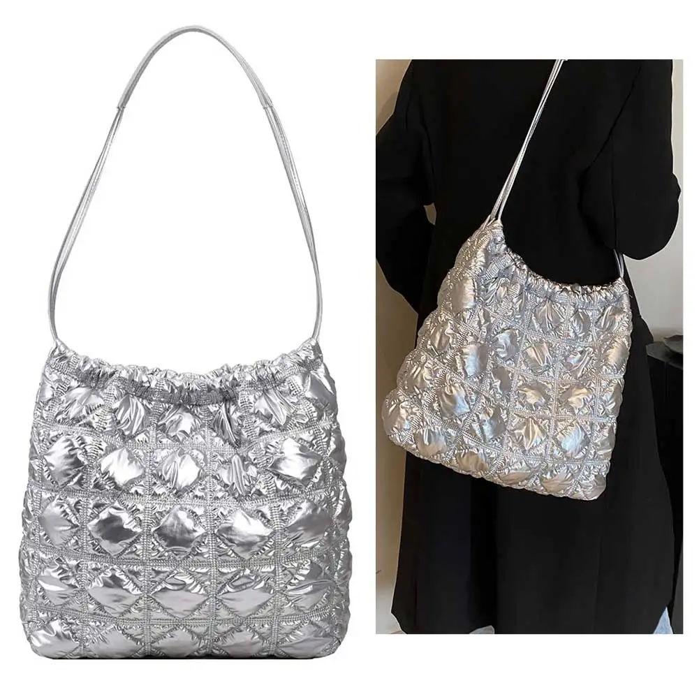 Bolso de cubo acolchado con diamantes para mujer, bolsa de mano acolchada de gran capacidad, bandolera, Otoño e Invierno