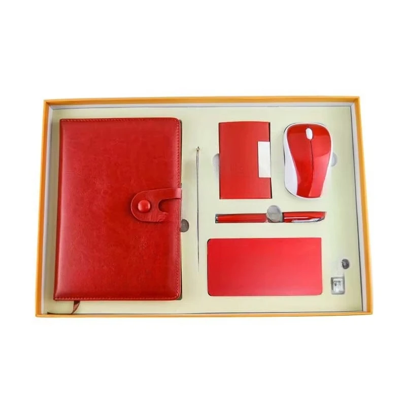 

Deluxe notebook, ballpoint pen, card holder, USB stick and mouse. Premium business gift set
