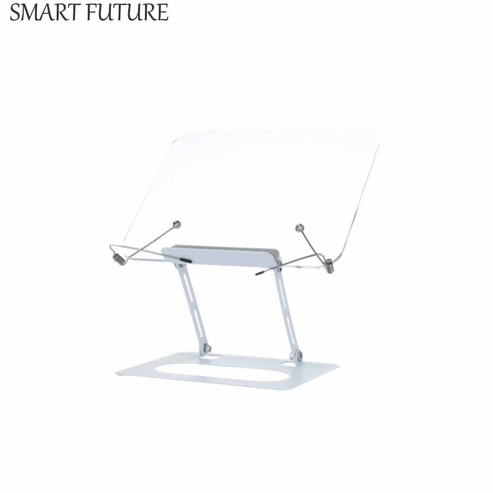 

Adjustable Height Acrylic Book Stand Foldable 360° Rotating Base Cookbook Holder Elastic Page Clips Hands Free Tablet Riser