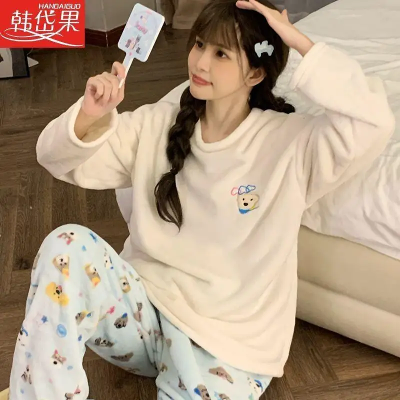 

Double Sided Coral Fleece Thick Sleepwear Women's Two-Piece Winter 2025 New Loose Lazy Style Long Sleeved Home Wear Pajama Set