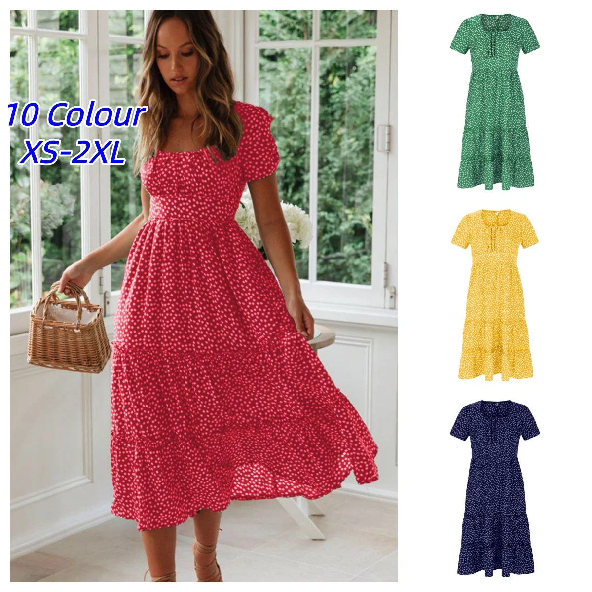Vestidos vintage estampado manga bufante verão praia vestidos doces casual gola quadrada floral maxi vestido longo festa 2026