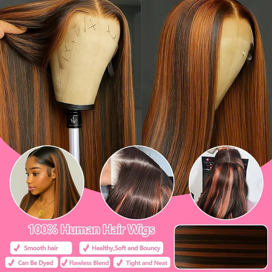 FB 30 أسود براون تسليط الضوء على شعر مستعار 13x6 HD الدانتيل الباروكة الأمامية شعر الإنسان 250% الكثافة العظام مستقيم 13x4 الدانتيل الجبهة خصلات الشعر المستعار الإنسان #2