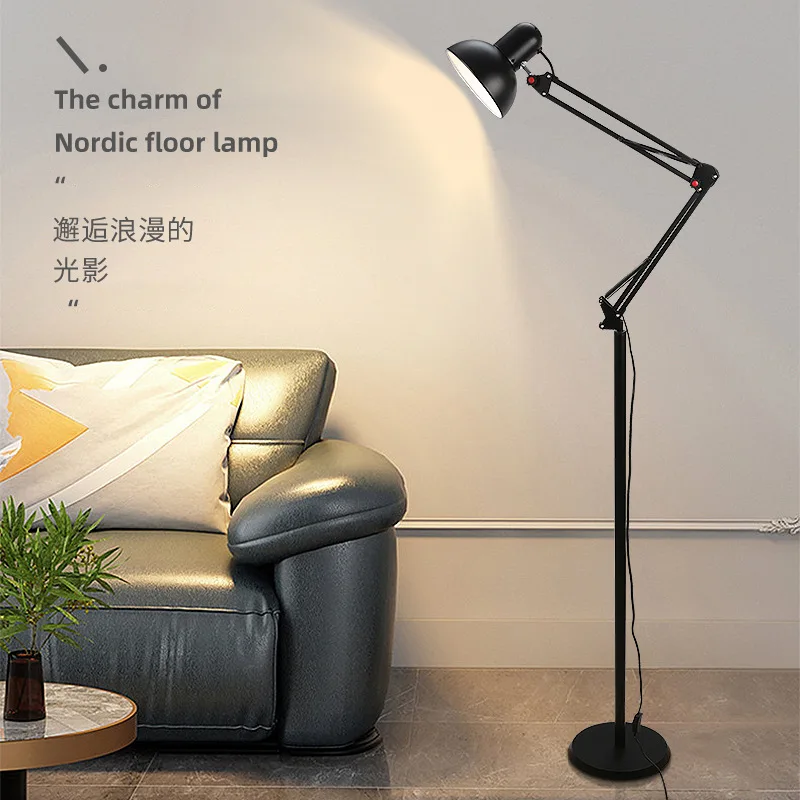 

American Style Iron Adjustable Floor Lamp Living Room Study Bedroom Personalized Bedside Decoration Floor Lamp Long Arm Lamp