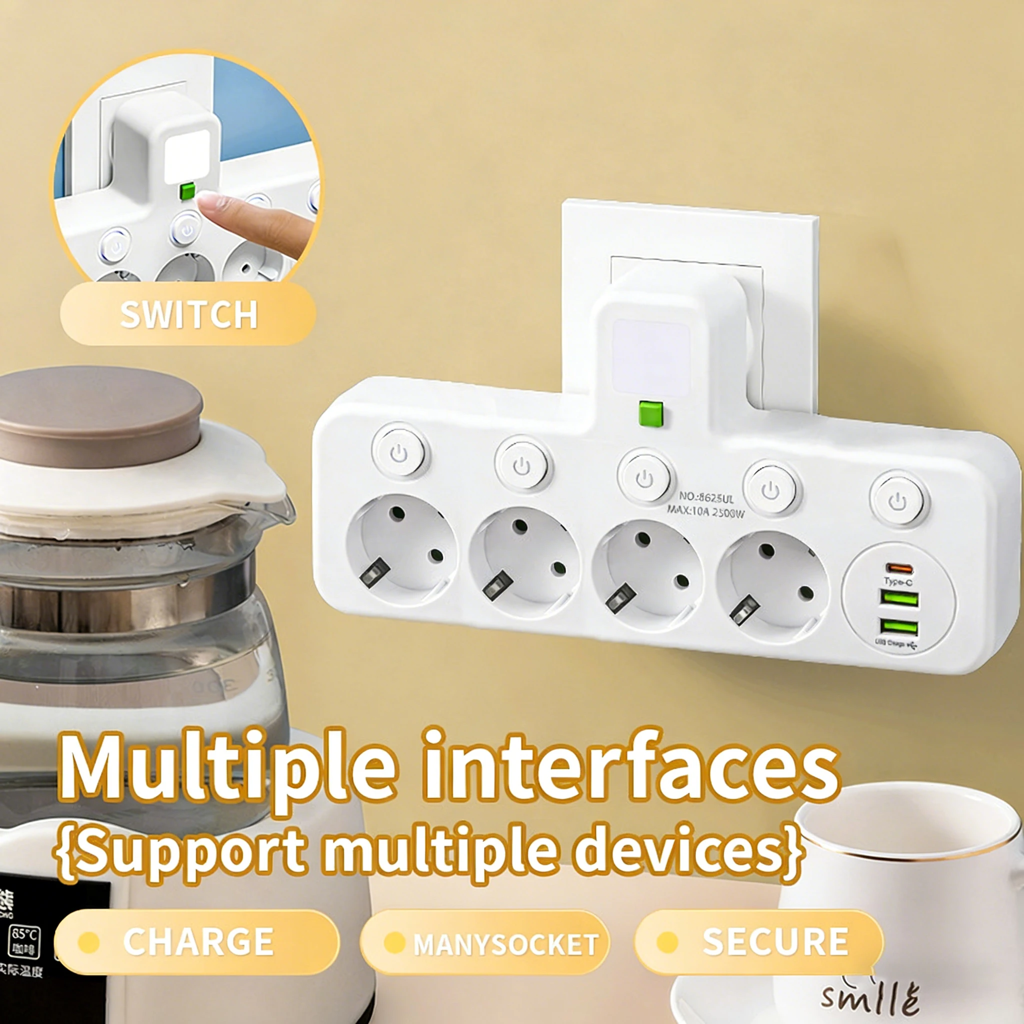 

European Standard Socket USB Fast Charging Strip Switch Independent Control Multi-port Strip Overload Protection Terminal Board