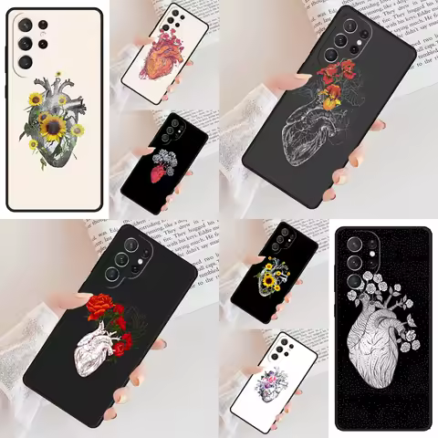 Flower Heart Phone Case For Samsung Galaxy S24 S23 S22 S21 Ultra S10 Note 10 Pro S20 Plus FE S9 S8 Cover